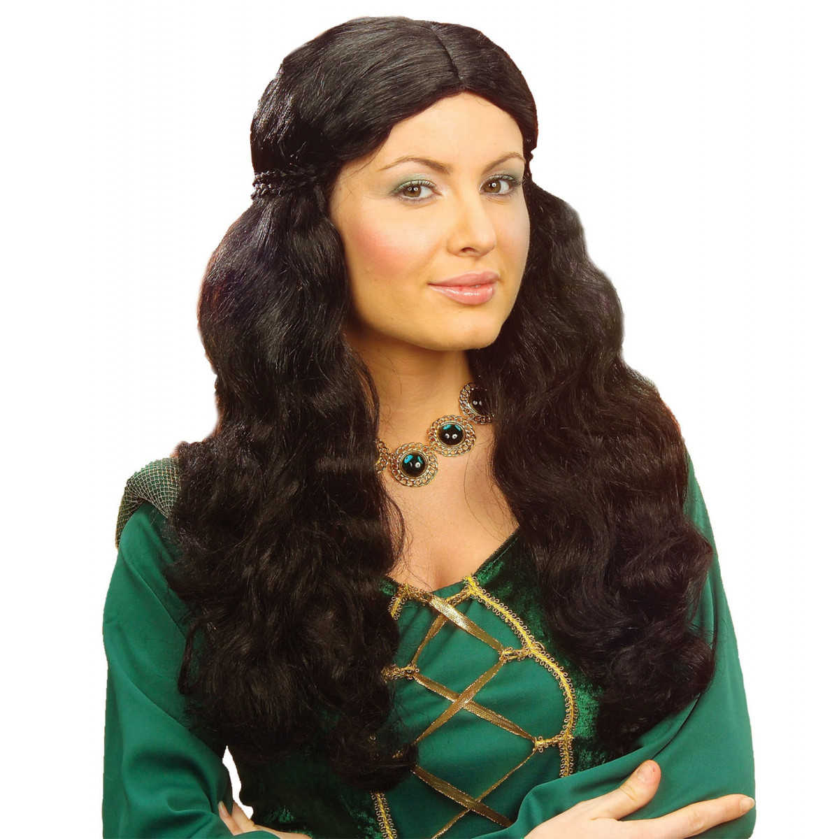 Ženska dolga srednjeveška Lasulja Medieval črna