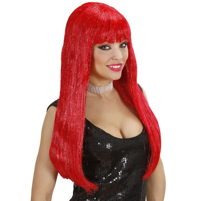 Rdeča dolga lasulja Glitzy